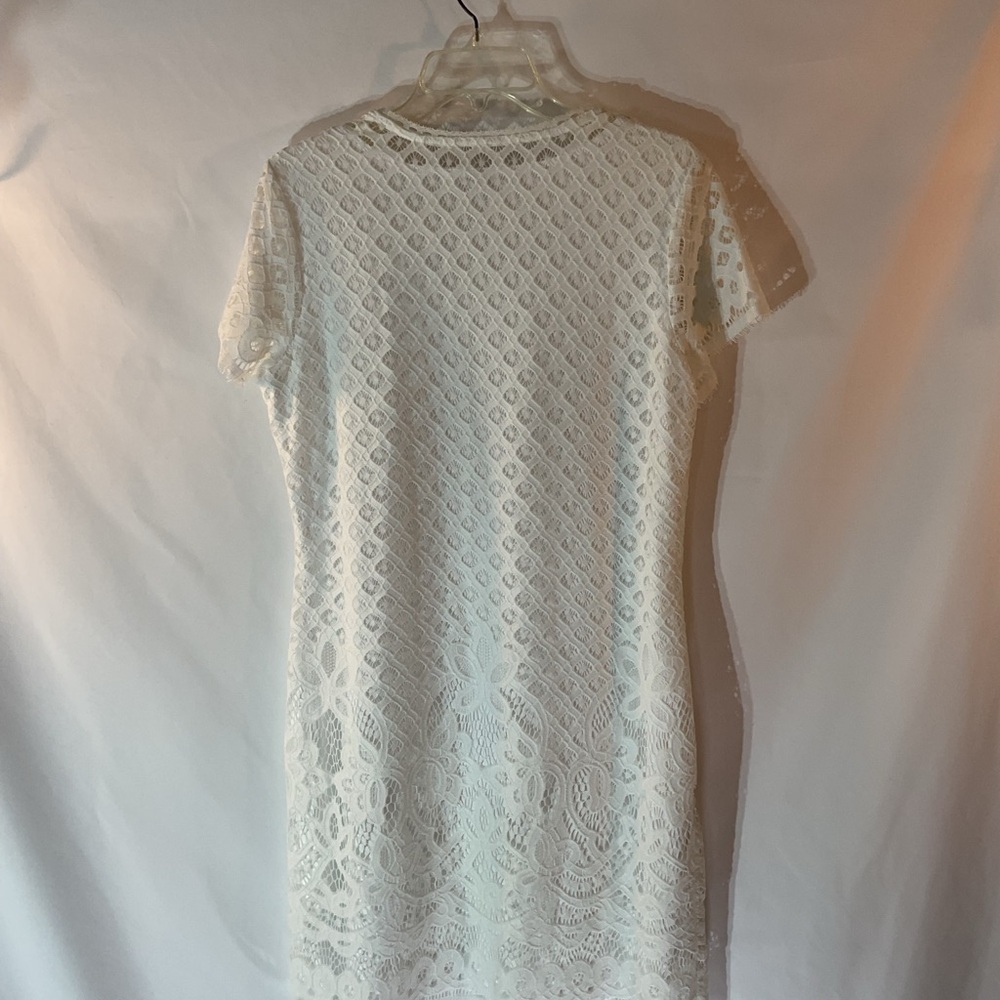 Isaac Mizrahi Small Short Cap Sleeve White Lace Mini Dress Summer Sundress - Picture 9 of 10